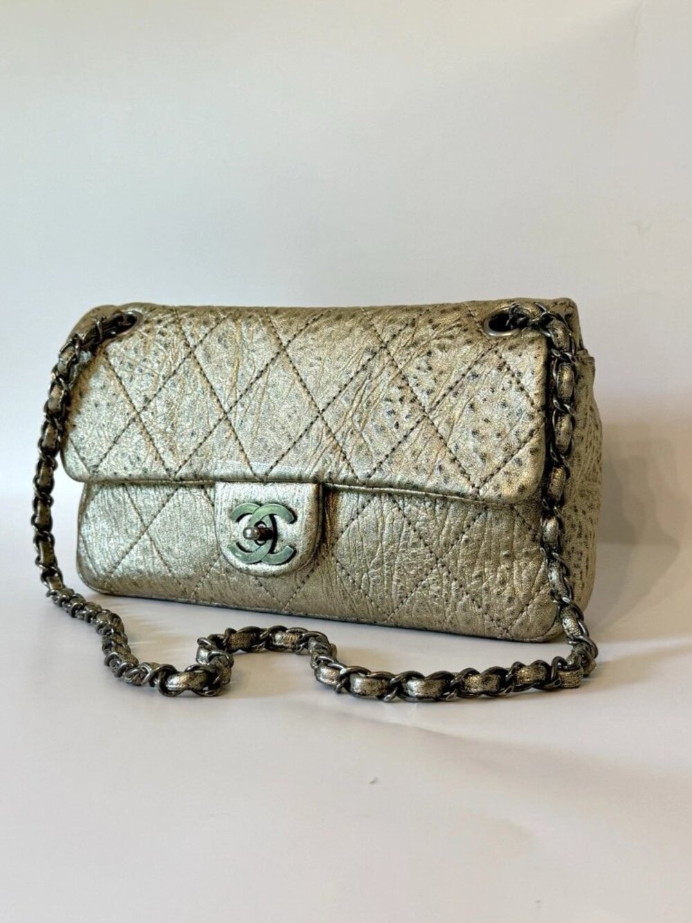 CHANEL Le Marais Metallic Gold Lambskin Flap Bag Ruthenium CC 2007 w/ Box Rare